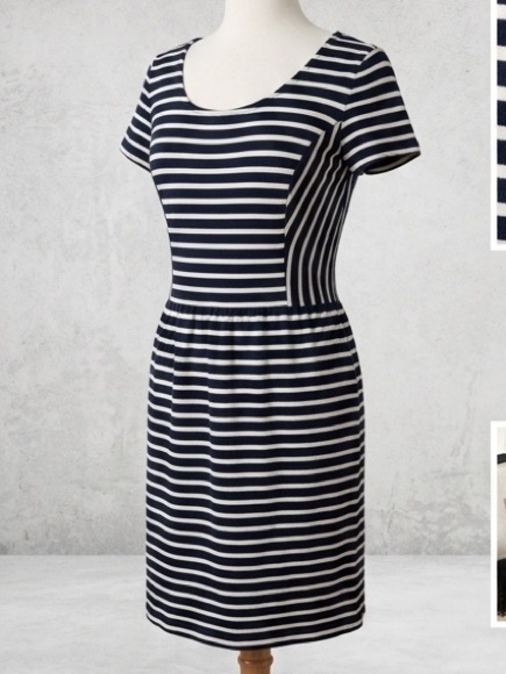 Loft Navy White Striped Dress 100% Cotton Size 12 Petite